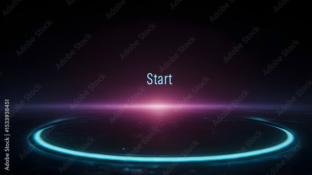 Poster glowing ui interface labeled start floating above control table