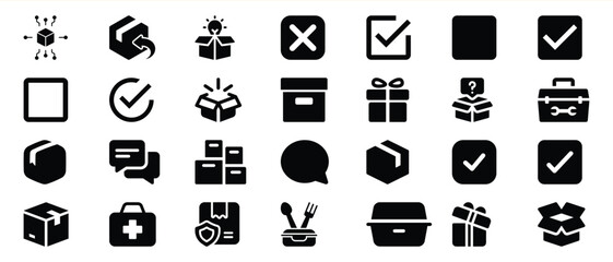 Black Glyph Icons Set Package Delivery Checkmarks Boxes 1