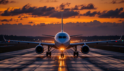 Airplane Landing at Sunset – Tranquil Sky Travel Scene
