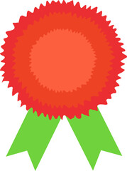 Red Award Ribbon Badge with Green Ribbons - Winner Certificate Medal Vector Illustration. Vector design elements.