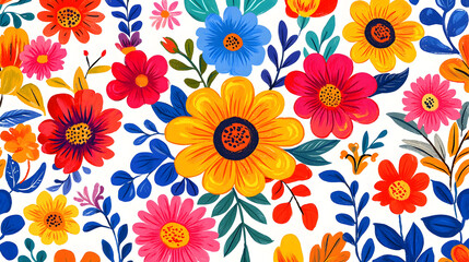 Colorful Mexican floral pattern on a white background