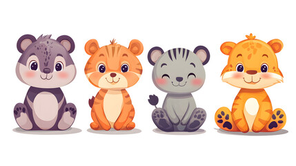 Naklejka premium Colorful set of little cartoon animals characters. Baby animals