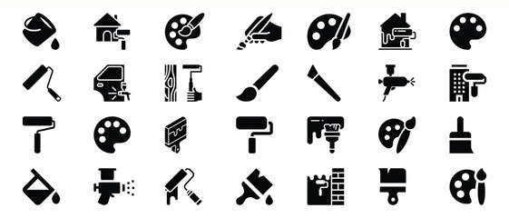 Black Paint Roller Brush Sprayer Palette Icons Set 1 © Vectory Icons