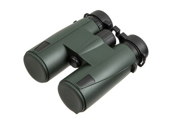 Green binoculars with lens caps
