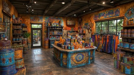 Naklejka premium Vibrant shop with painted goods