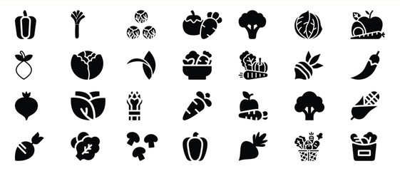 Black Vegetable Icons Set Various Produce Illustrations 1