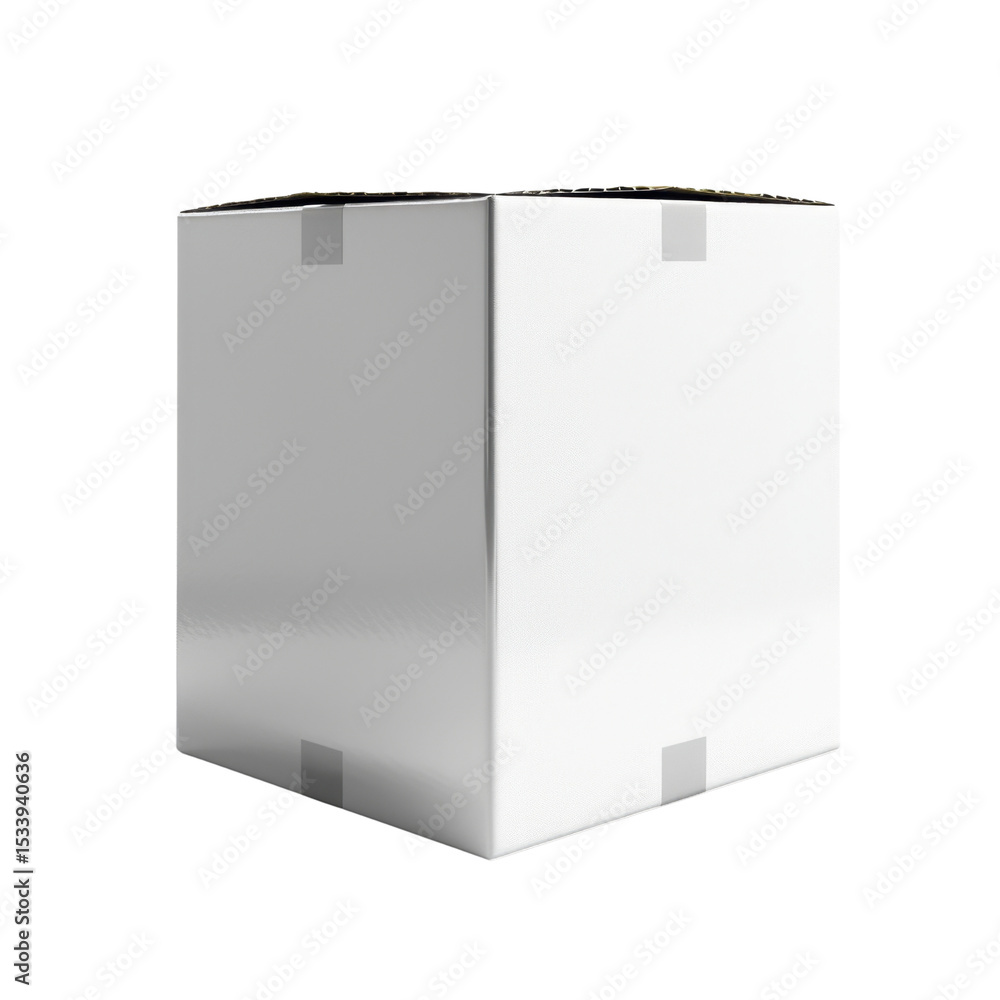 Poster plain white cardboard box with smooth surface and gray tape edges, ideal for packaging and shipping 