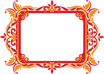 Ornate Decorative Frame Red and Gold Floral Border Design Element