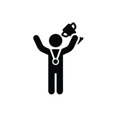 Victory Celebration vector icon black Champions triumph Achievement medal illustration icon sign symbol black trophy in hand award winner success