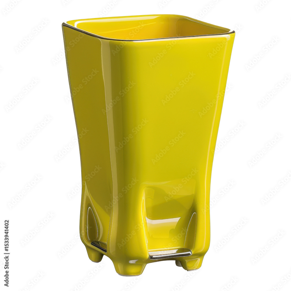 Poster vibrant yellow square vase with glossy finish, perfect for adding pop of color to any decor. its uni