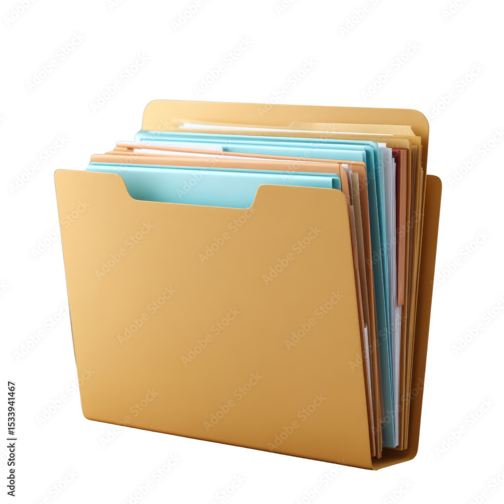 Poster organized document folders in a various color arrangement for efficient file management and office u