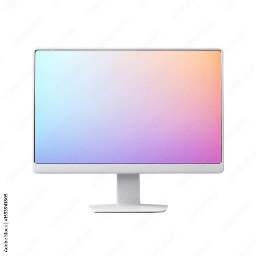 Poster modern computer monitor with gradient screen displaying pastel colors for creative digital artwork a