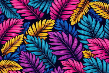 Fototapeta premium bunch of colorful tropical leaves on a blue background