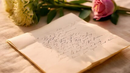 Delicate bouquet of blossoms with antique letter