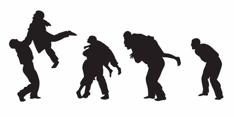 Silhouette people playing piggyback ride and fighting illustration vector graphic design art image