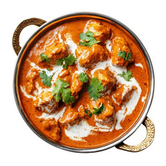 indian butter chicken curry in balti dish top down view and isolated with cream [Transparent Background PNG]