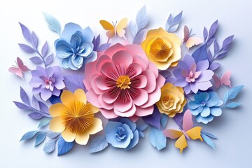 Elegant paper flower arrangement studio artwork bright environment close-up view decorative concept for home