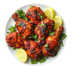  indian tandoori chicken on plate shot from top down view and isolated [Transparent Background PNG]