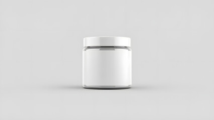 A pristine white jar with a blank label sits isolated on white background, ready for your product design