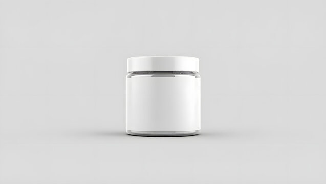 A pristine white jar with a blank label sits isolated on white background, ready for your product design