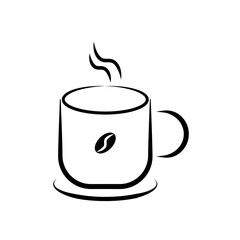 Coffee Cup Minimalist Icon. Clean and elegant line art vector icon of a steaming hot mug, representing comfort, warmth, and a cozy break. Ideal for logos, web design, and print.