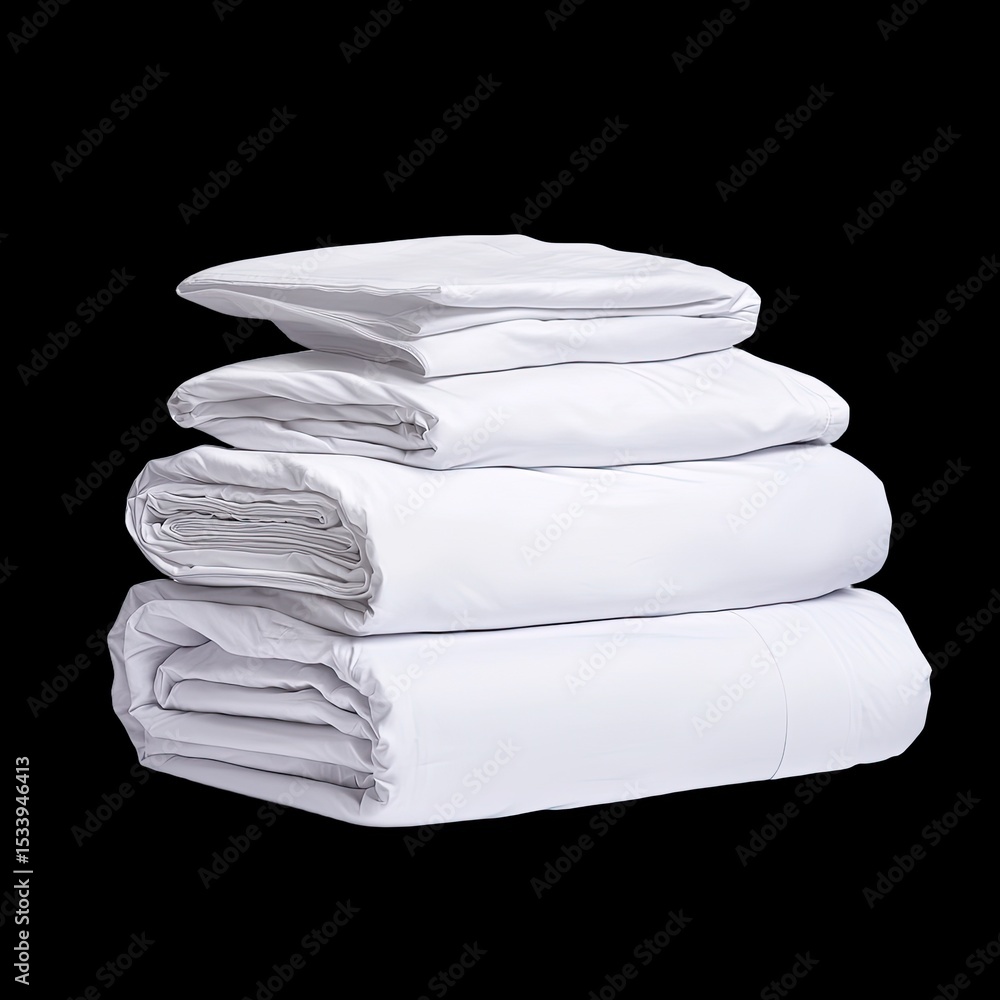 Poster soft bedding items neatly rolled and stacked for packaging, showcasing clean and minimalist design. 