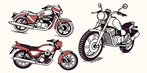 Naklejka premium Vintage motorcycle illustration set vector art design for motorbike enthusiasts and riders alike