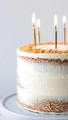 Semi Naked Cake with Candles on White Background