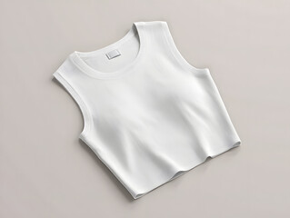 A pristine white cropped sleeveless top rests gently on a neutral background, its soft fabric subtly textured
