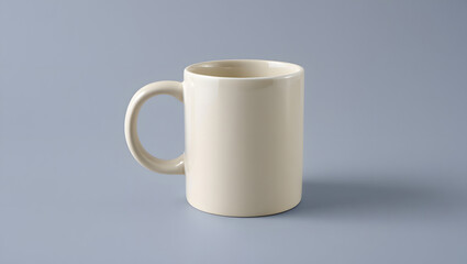 Fototapeta premium A creamy offwhite mug sits on a gray surface, its simple design ready for a warm beverage