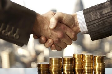 Handshake Over Stacks of Gold Coins