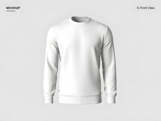 A pristine white crewneck sweatshirt, isolated on white background, presents a clean and minimalist design ideal for customization