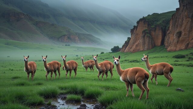 Vicugna vicugna in the mountains