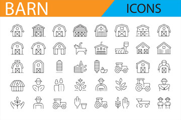 Set of Barn, Farm Animals, and Agricultural Icons for Rural Design


