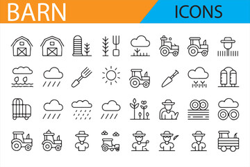 Icons Depicting Barns, Animals, and Farm Structures for Agriculture Use