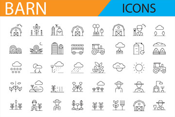 Set of Simple Icons for Farm, Barn, and Rural Agricultural Life