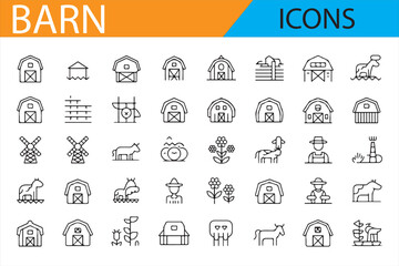 Set of Barn, Farm Animals, and Agricultural Icons for Rural Design