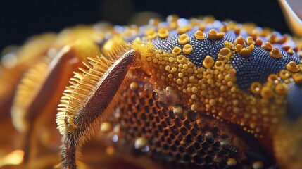 Obraz premium Extreme close-up of bee's leg and honeycomb.