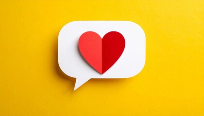 Heart-shaped red paper inside a speech bubble, symbolizing love, friendship, and heartfelt communication.