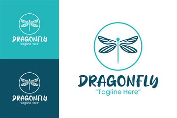 Creative Blue Dragonfly Logo with Open Wings and Modern Font for Business and Identity Design