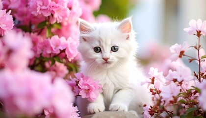 cat on the pink flowers