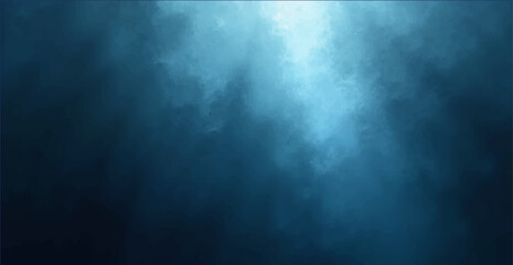 Abstract dark blue sky with light rays and a hint of smoke texture.
