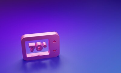 Pink Thermostat icon isolated on purple-blue background. Temperature control. Minimalism concept. 3D render illustration