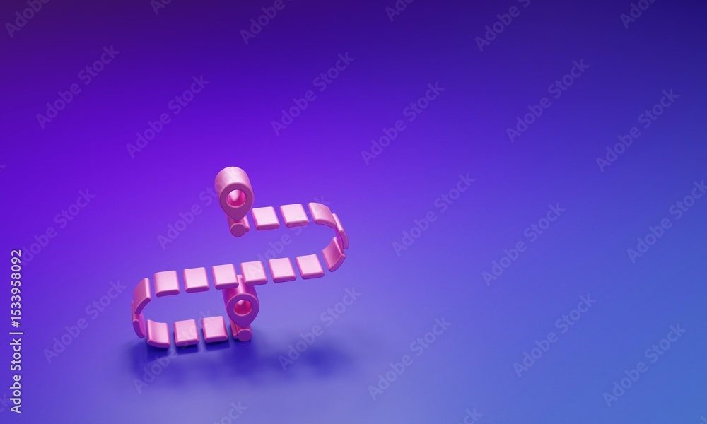 Poster pink route location icon isolated on purple-blue background. map pointer sign. concept of path or ro