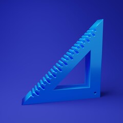 Blue Triangular ruler icon isolated on blue background. Straightedge symbol. Geometric symbol. Minimalism concept. 3D render illustration