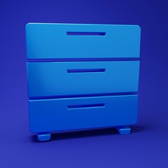 Blue Furniture nightstand icon isolated on blue background. Minimalism concept. 3D render illustration