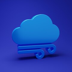 Blue Windy weather icon isolated on blue background. Cloud and wind. Minimalism concept. 3D render illustration