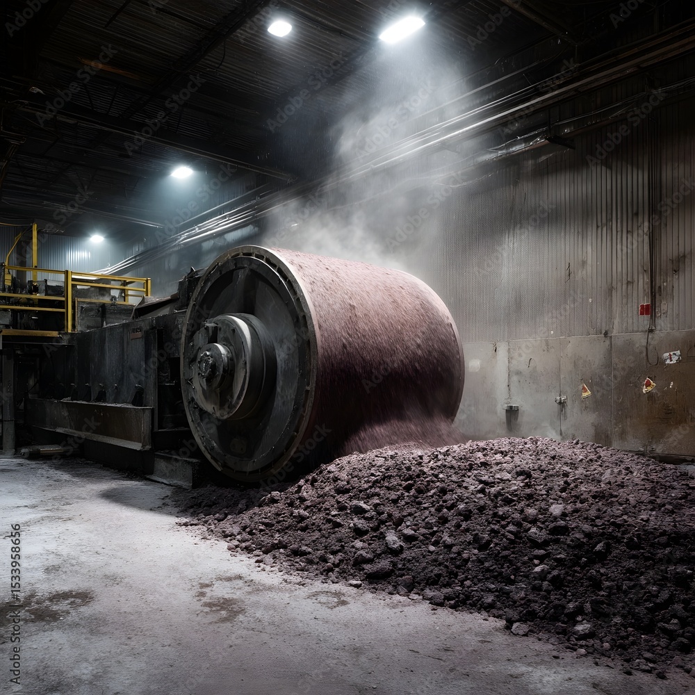 Poster a large rotating drum processing granular materials