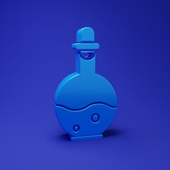 Blue Glass bottle with magic elixir icon isolated on blue background. Computer game asset. Minimalism concept. 3D render illustration