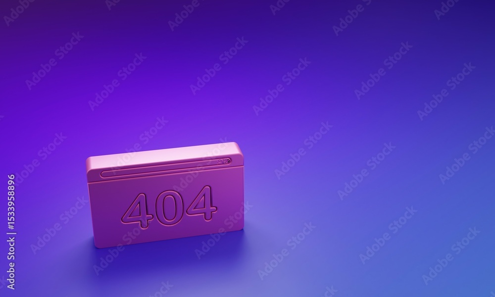 Poster pink page with a 404 error icon isolated on purple-blue background. template reports that the page i